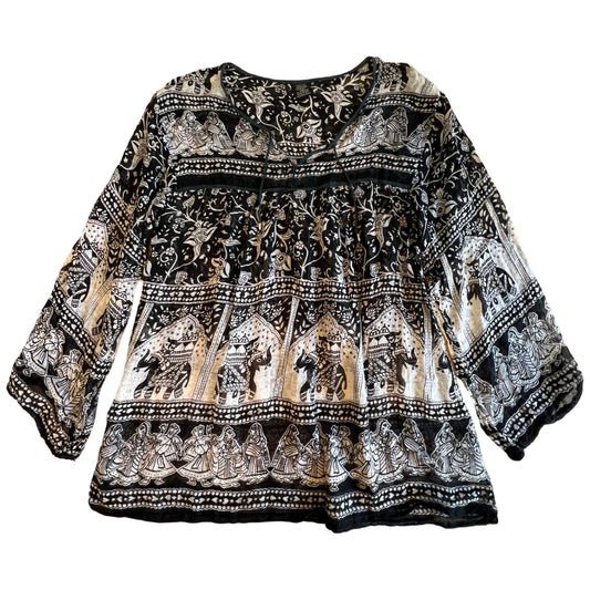 Vintage 70’s/80’s India Block Print Sheer Cotton Gauze Bohemian Blouse