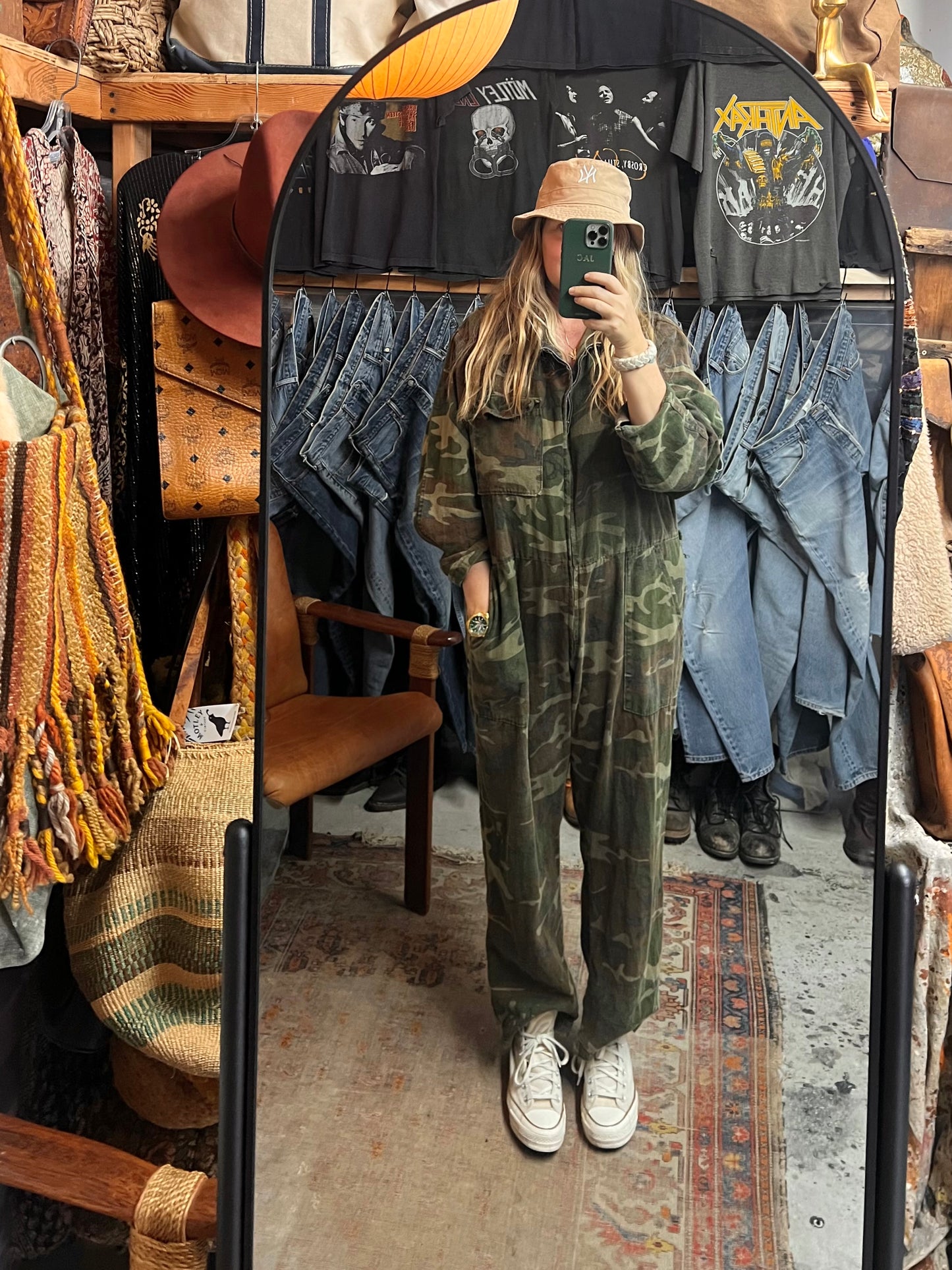 Vintage 1970’s Oversized KMart Zip Front Camo Jumpsuit XL/XXL