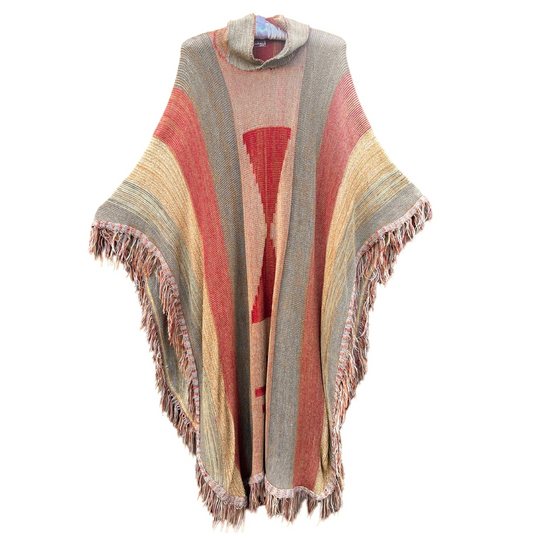 Stunning Dramatic 70’s Panacea Knits Hooded Fringe Poncho Free Size