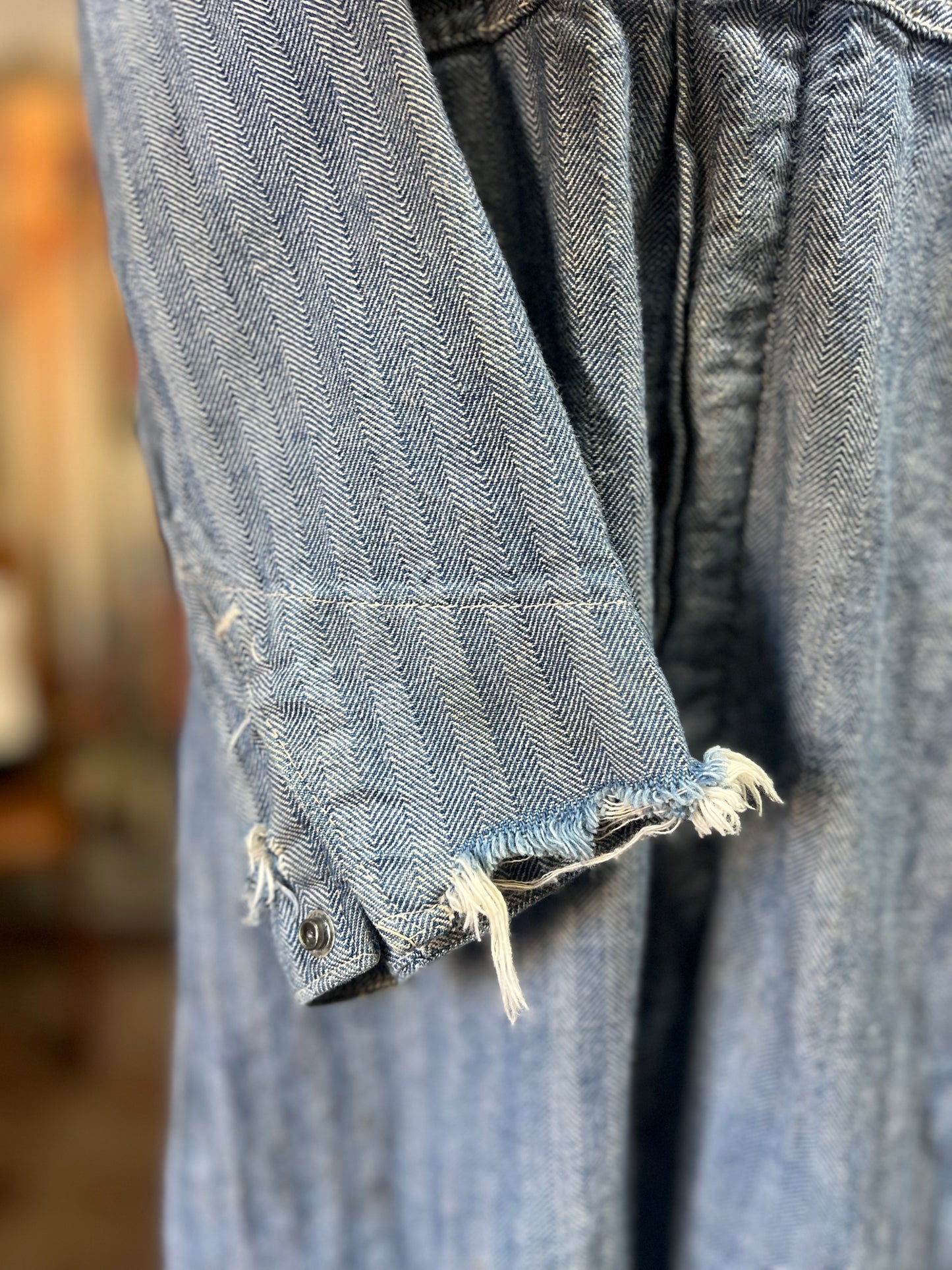Vintage Distressed 1950’s Herringbone Twill Denim Jumpsuit 42L