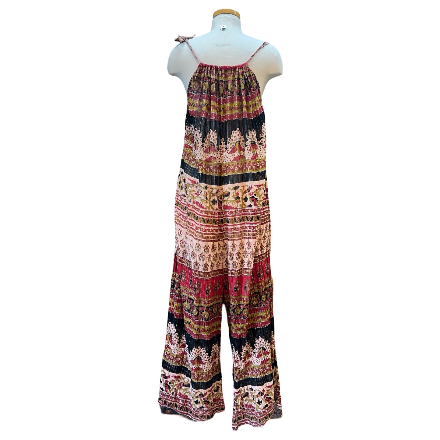 Rare Handmade Vintage India Block Print Jumpsuit w/ Pockets Free Size