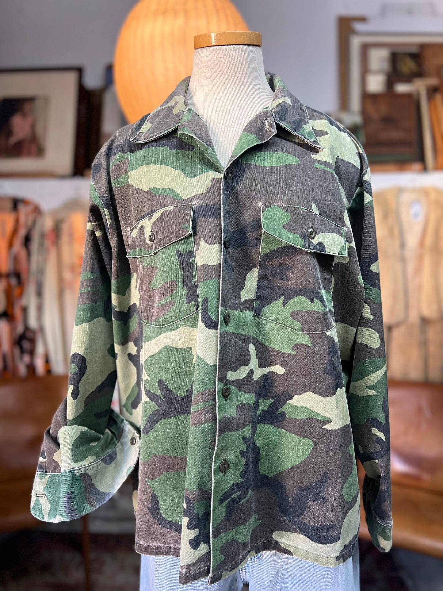 Vintage Dickies Worn & Distressed Camo Work Shirt XL