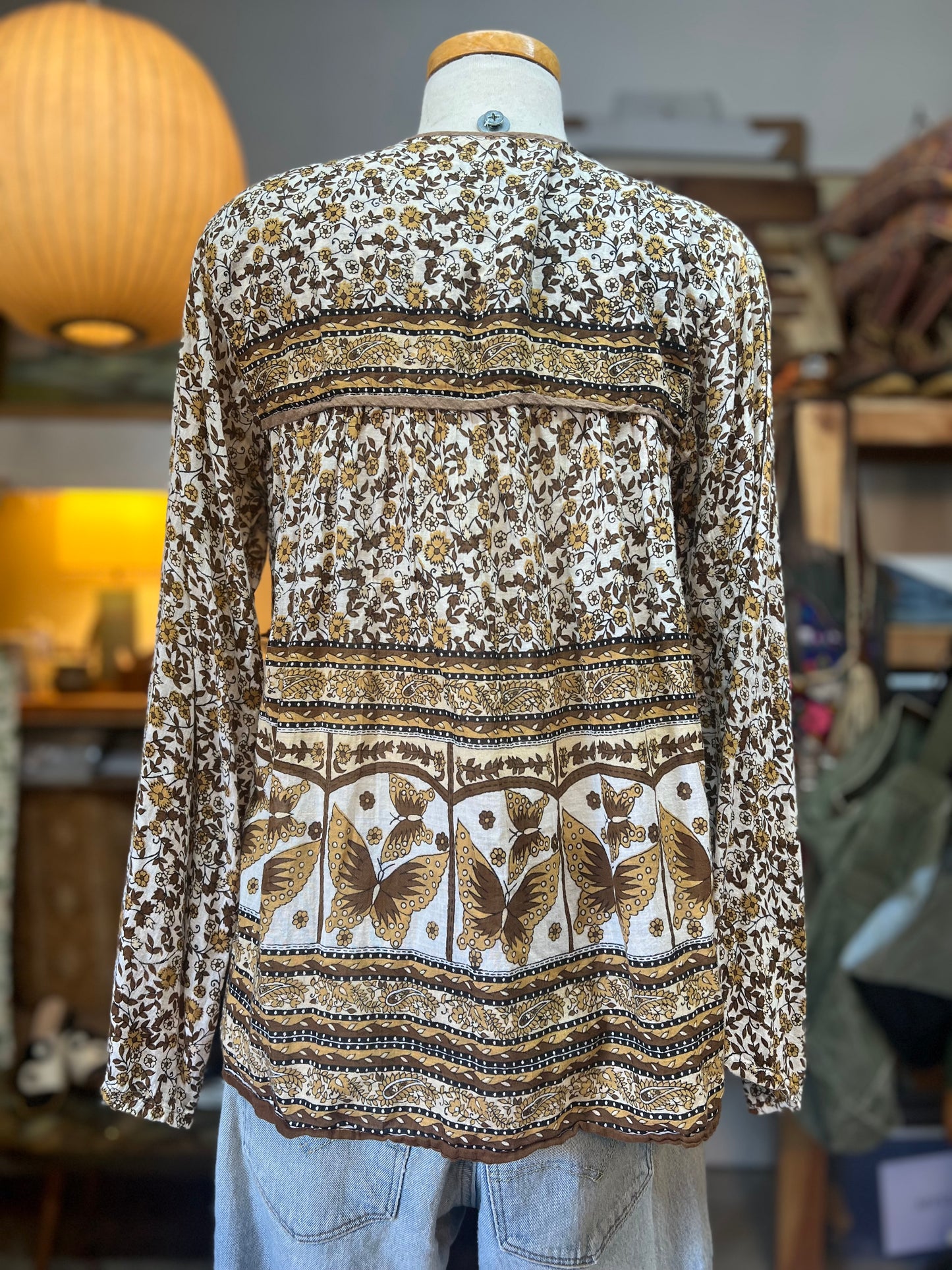 Vintage 80’s India Block Print Sheer Blouse Rare Colorway