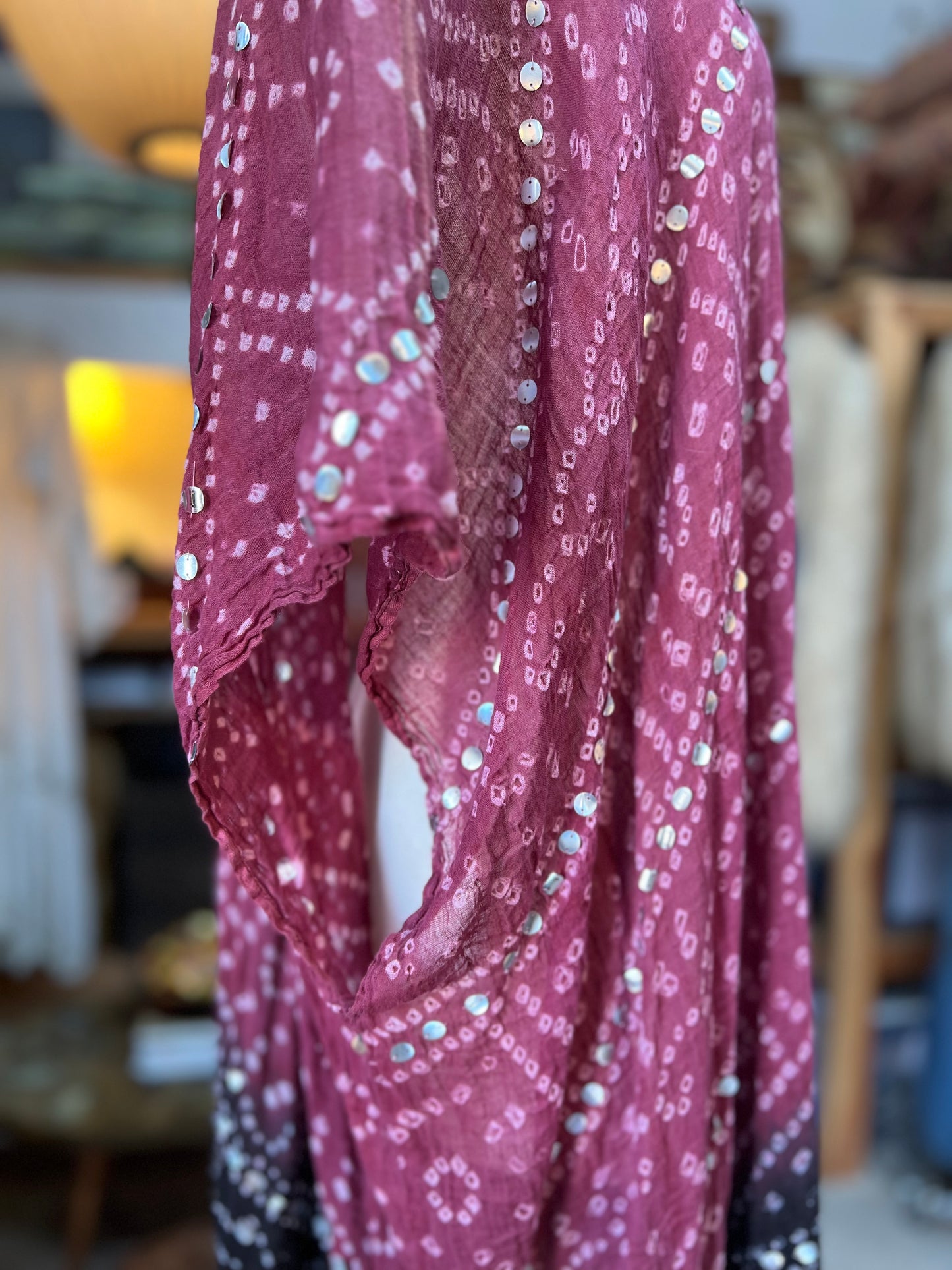 Vintage India Gauze Dip Dyed Batik Caftan Muu Muu O/S