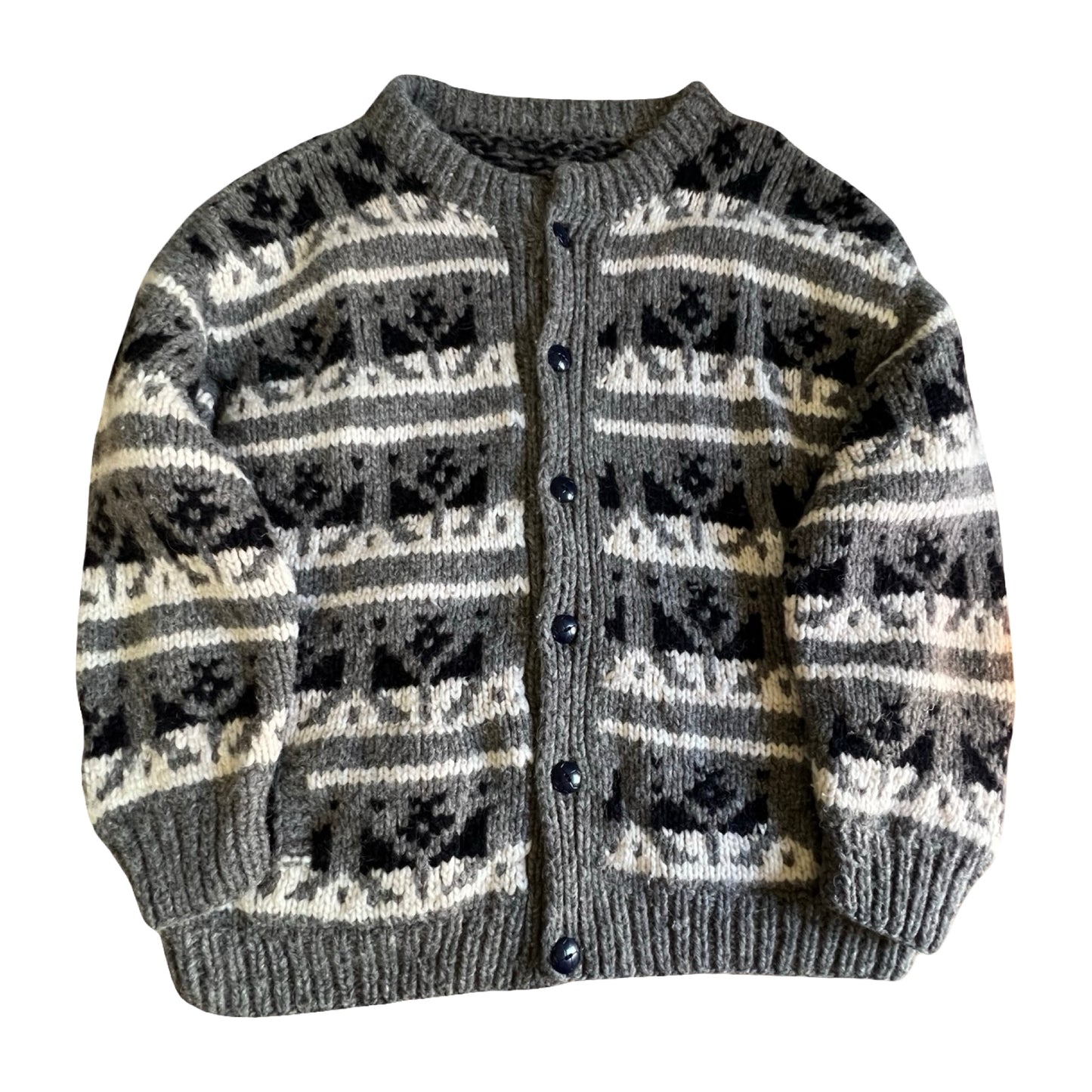 Vintage Hand Knit Wool Cowichan Cardigan w/ Pockets