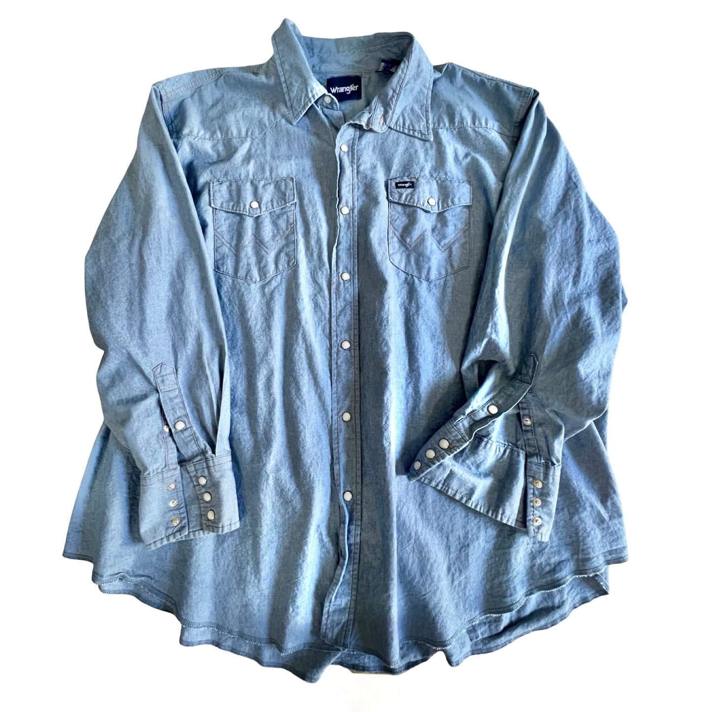 Vintage Oversized Wrangler Chambray Denim Pearl Snap Shirt 4XLT
