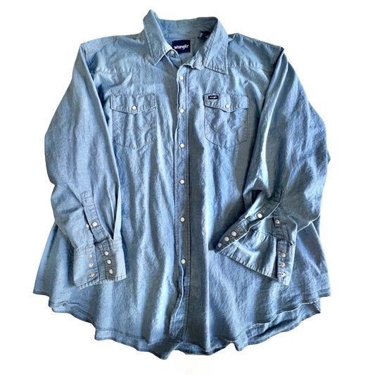 Vintage Oversized Wrangler Chambray Denim Pearl Snap Shirt 4XLT