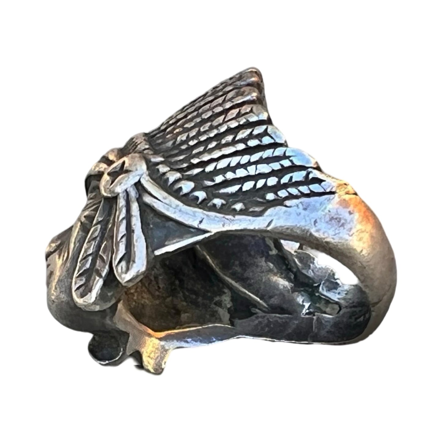 Vintage Sterling Silver Native Amercian Indian Chief Ring 6.5