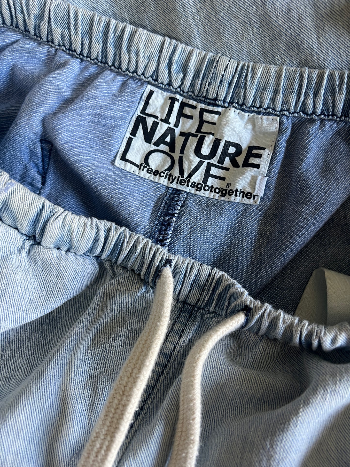 Free City Chambray Denim Drop Crotch Pants Gold Stripe M