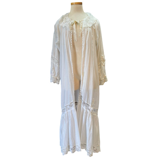 Vintage Ethereal Cotton Lace Flower Detail Peignoir P/S