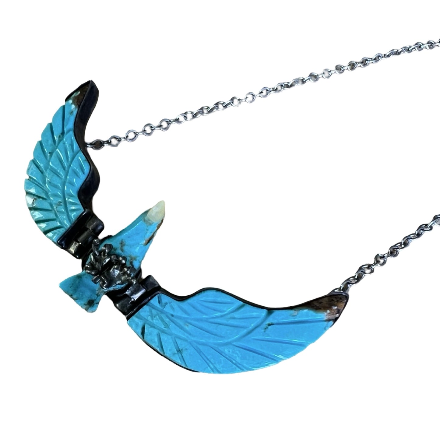 Vintage Signed Marie Bahe Navajo Turquoise Articulated Thunderbird Necklace