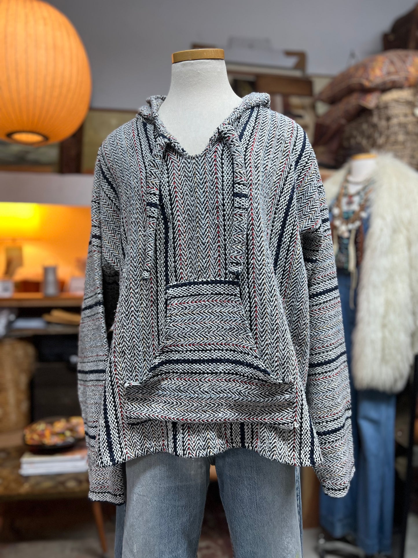 Vintage 70’s Big G Imports Striped Baja Pullover Poncho XL