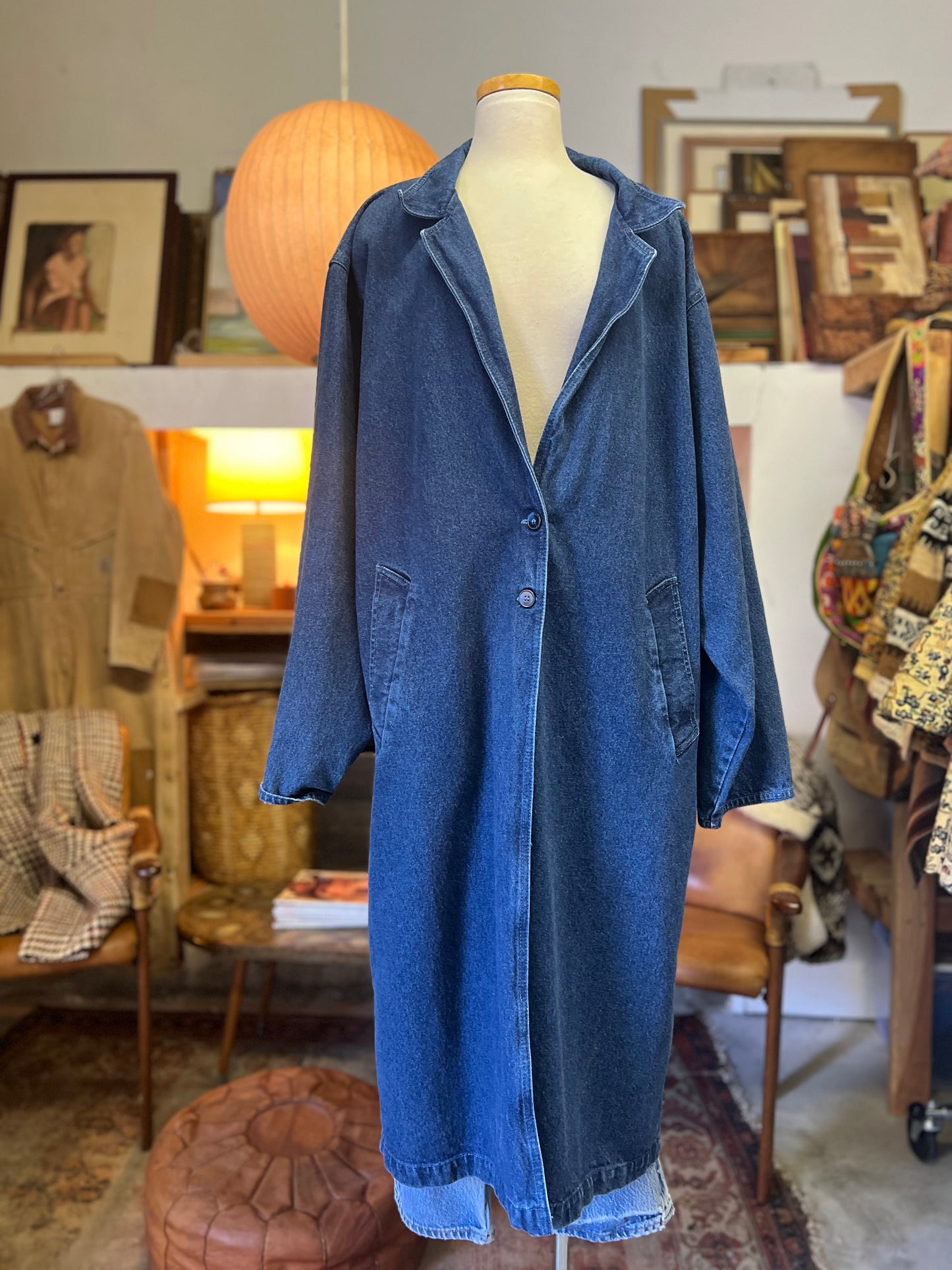 Vintage 80’s Denim Duster Trench Coat Illusions L