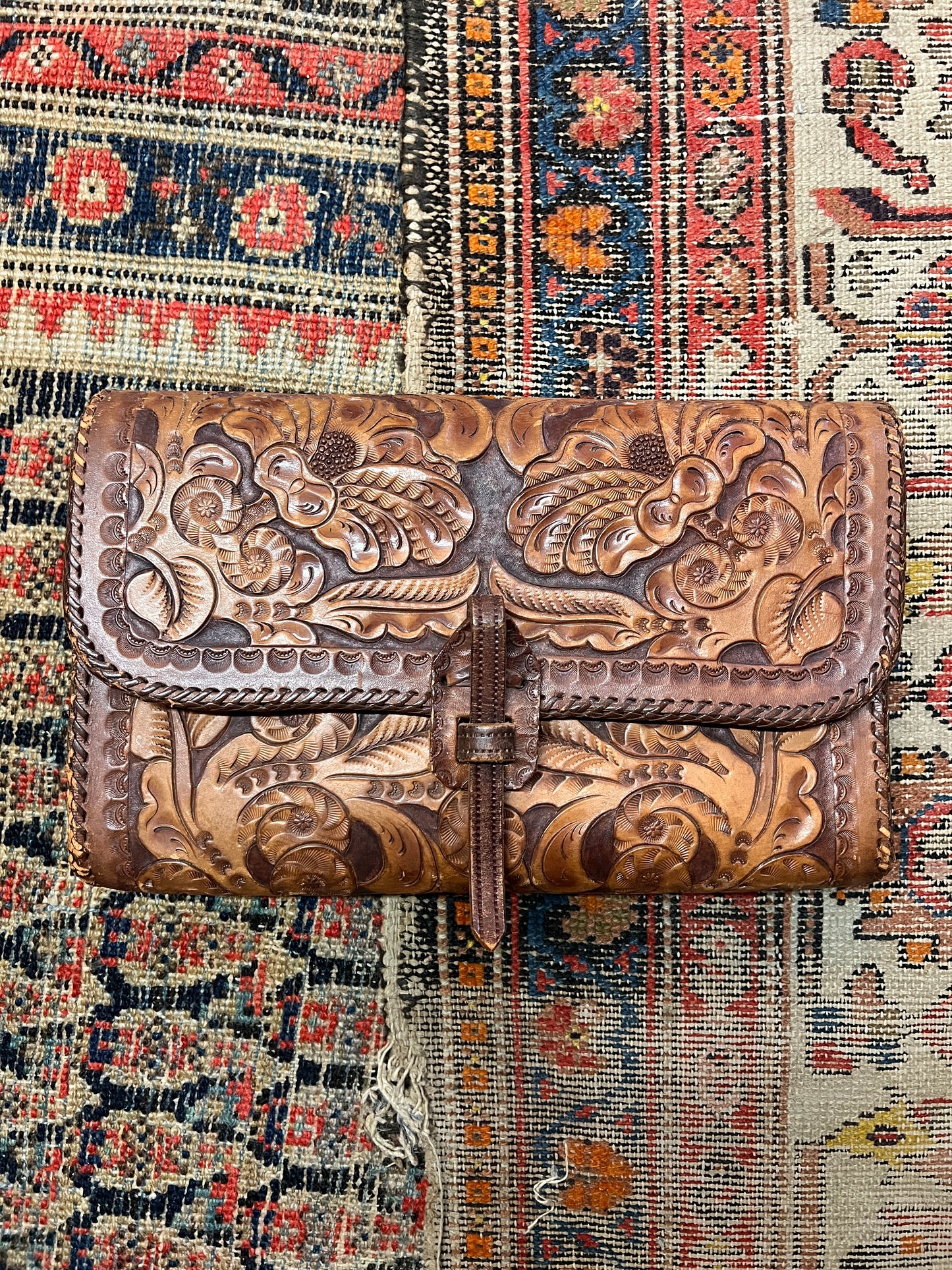 Vintage 70’s Hand Tooled Oversized Structured Clutch