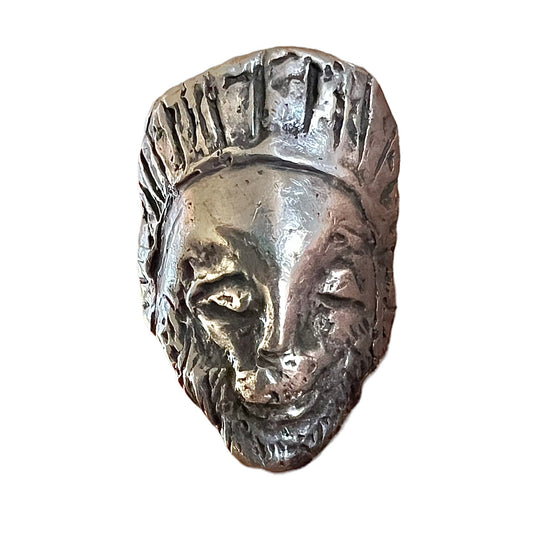Vintage Large Heavy Solid Sterling Silver Handmade Brutalist Abstract Indian Chief Ring Size 8