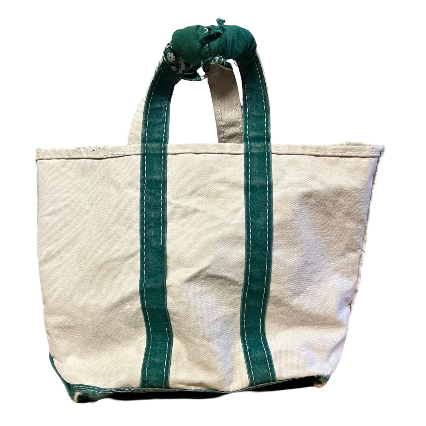 Vintage LL Bean Boat & Tote Small Distressed w/ Vintage Bandana Handle Repair