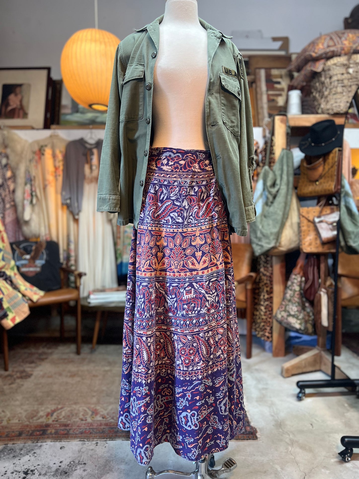 Vintage Geeta Batik Print Maxi Wrap Skirt O/S