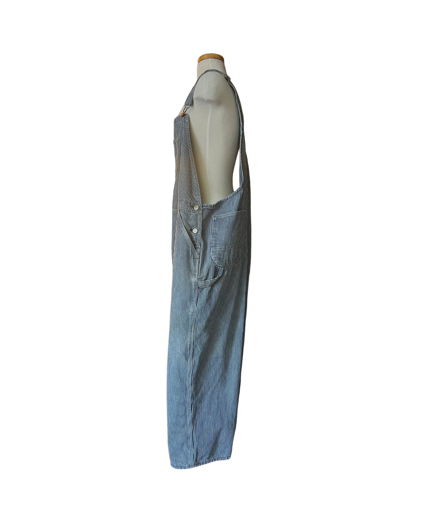 Vintage Distressed Key Imperial Engineer Striped Oversized Overalls XXL