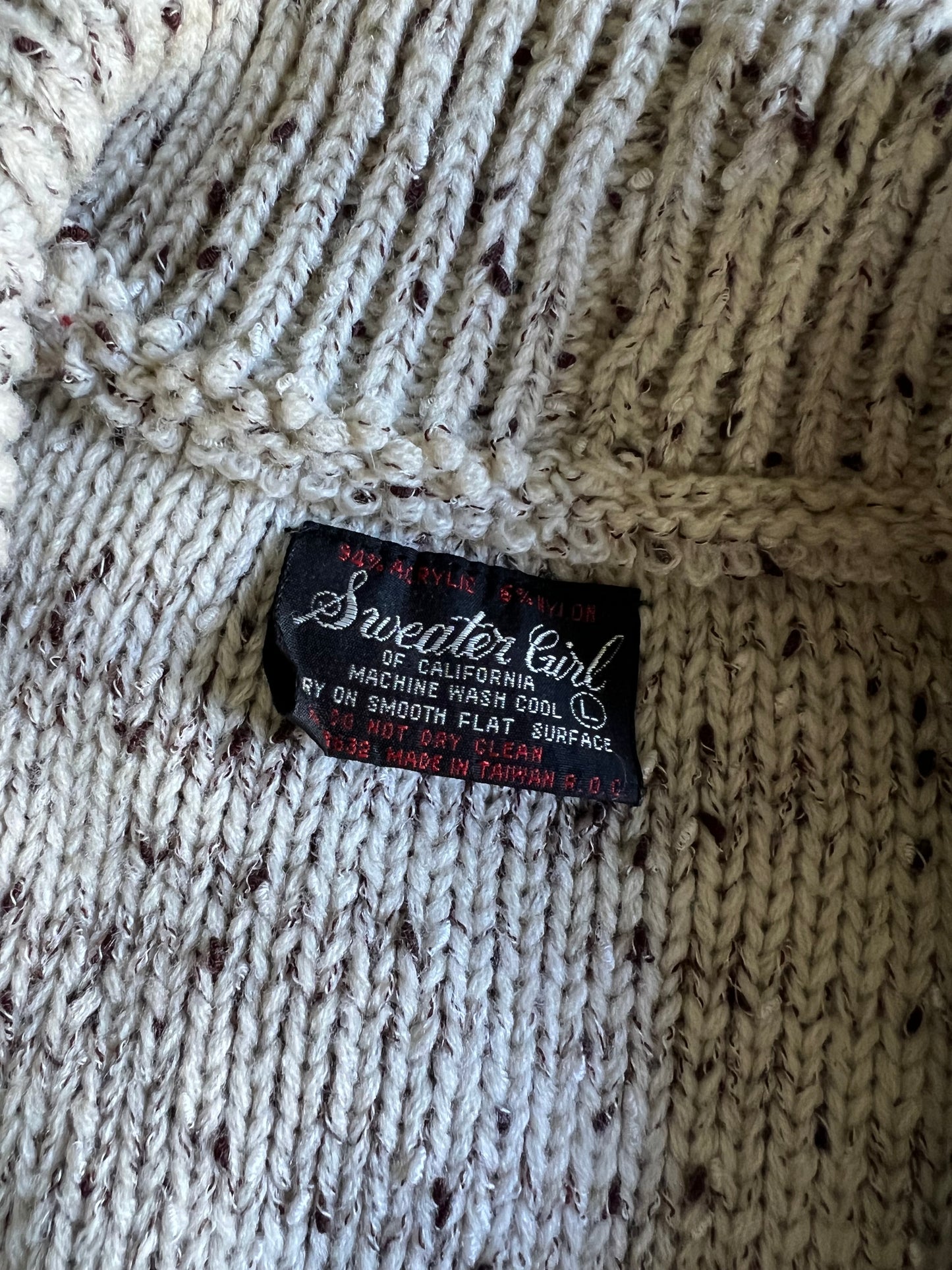 Vintage 70’s Bohemian Sweater Girl of California Cable Knit Shawl Collar Sweater Vest L