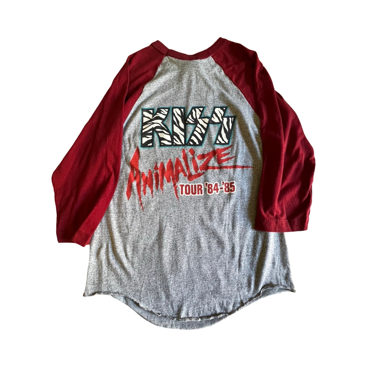 Vintage Rare Kiss Animalize Tour 84’-85’ Single Stitch Baseball Raglan Band Tee Raw Hem M