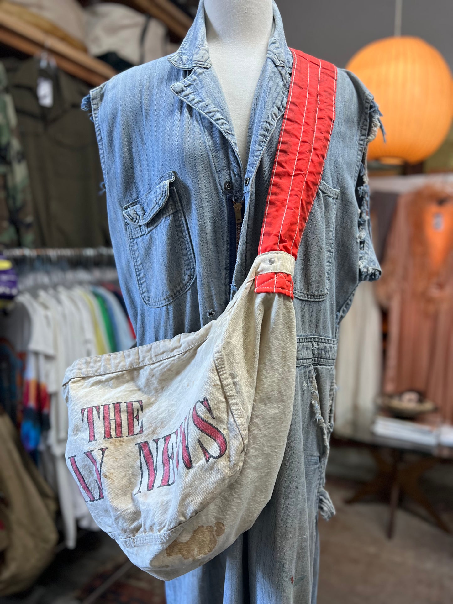 Vintage 1960’s Big Ben Herringbone Twill Heavily Distressed Cut Sleeve Sanforized Denim Jumpsuit 42