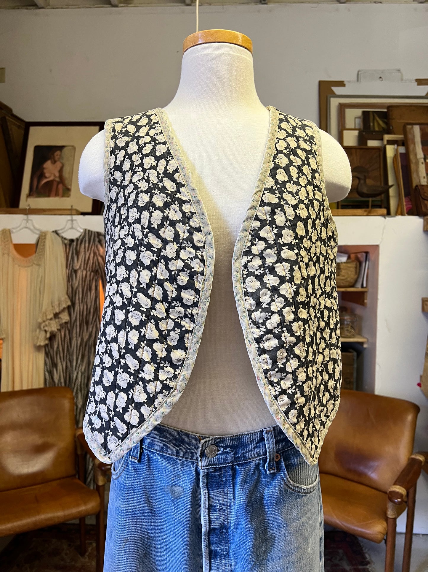 Vintage 70’s Hamdmade India Block Print Cotton Quilted Vest S