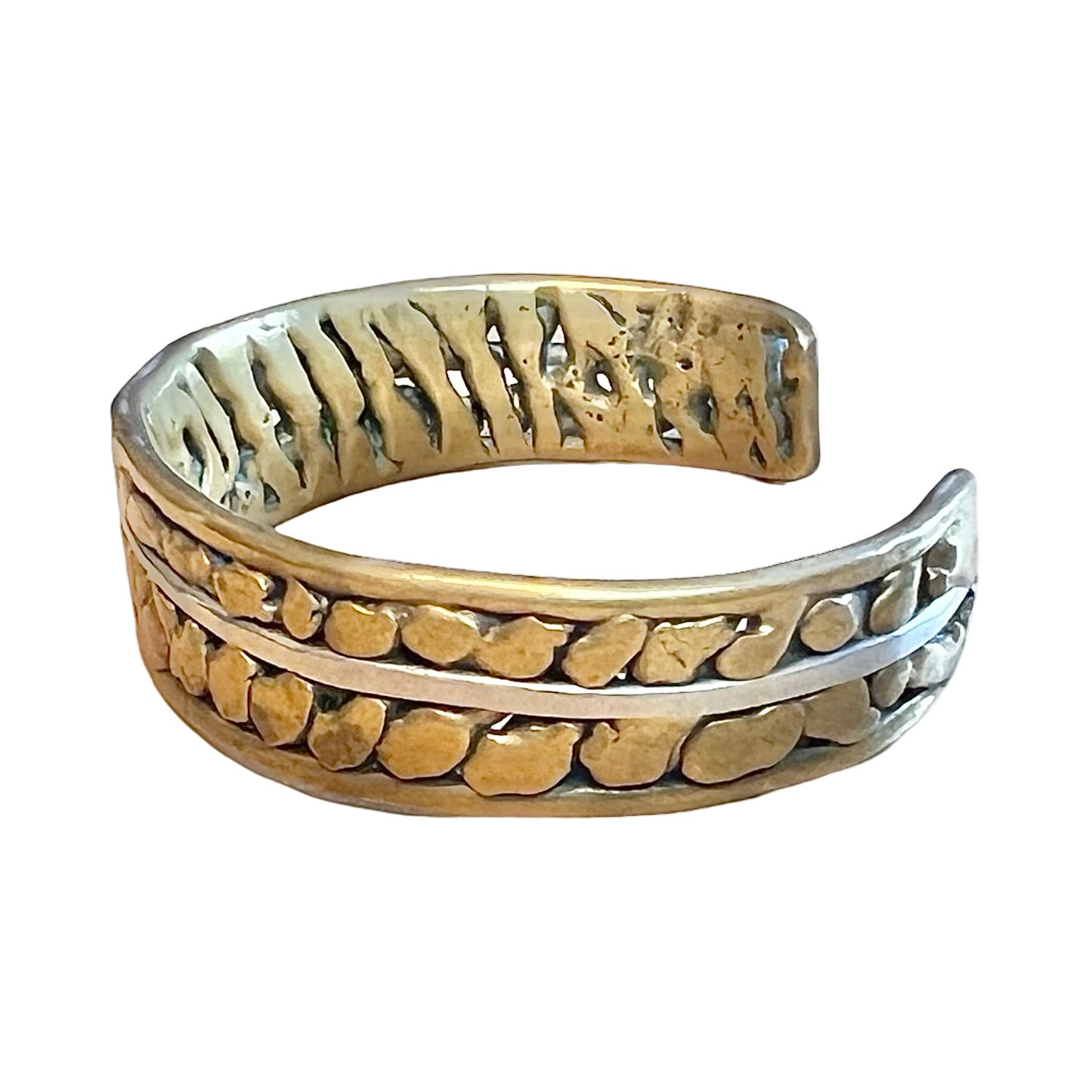 Vintage Modernist Brass, Silver & Copper Mixed Metal Cuff