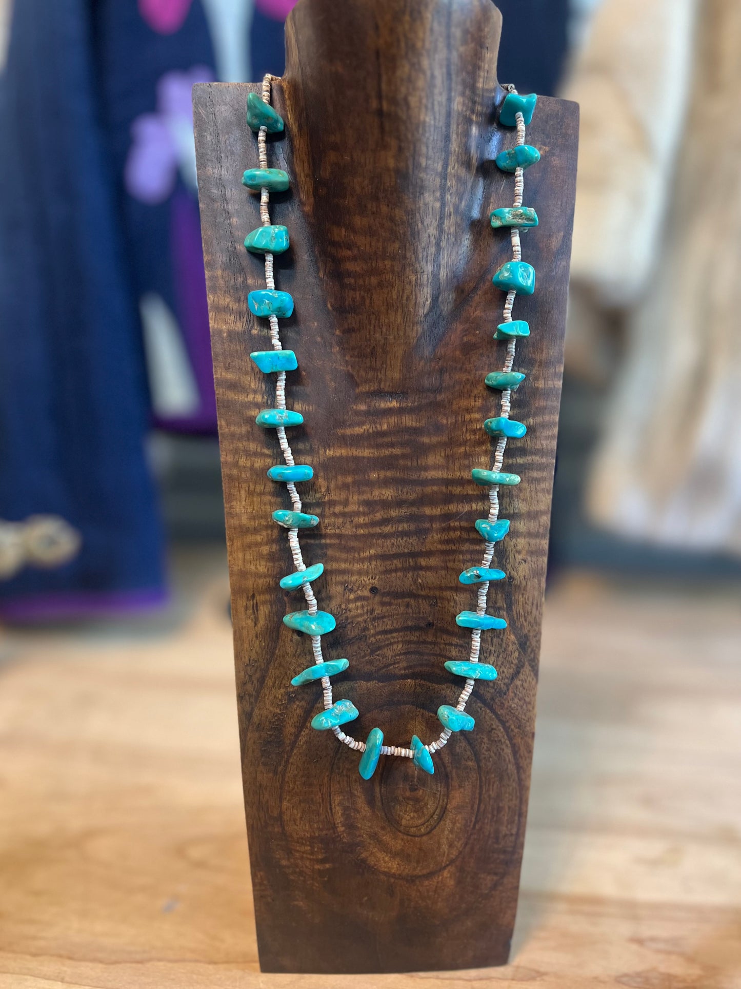 Vintage 70’s Heishi Shell and Turquoise Nugget Native American Necklace