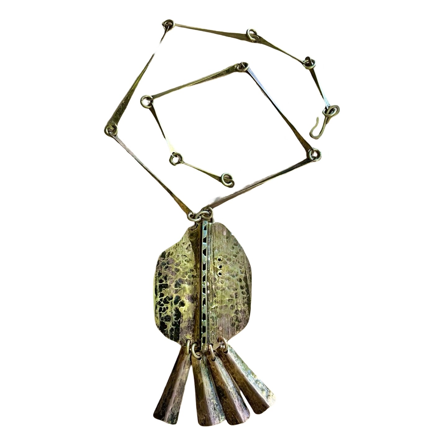Vintage 1986 Signed Joseph Boris Modernist Brass Statement Necklace
