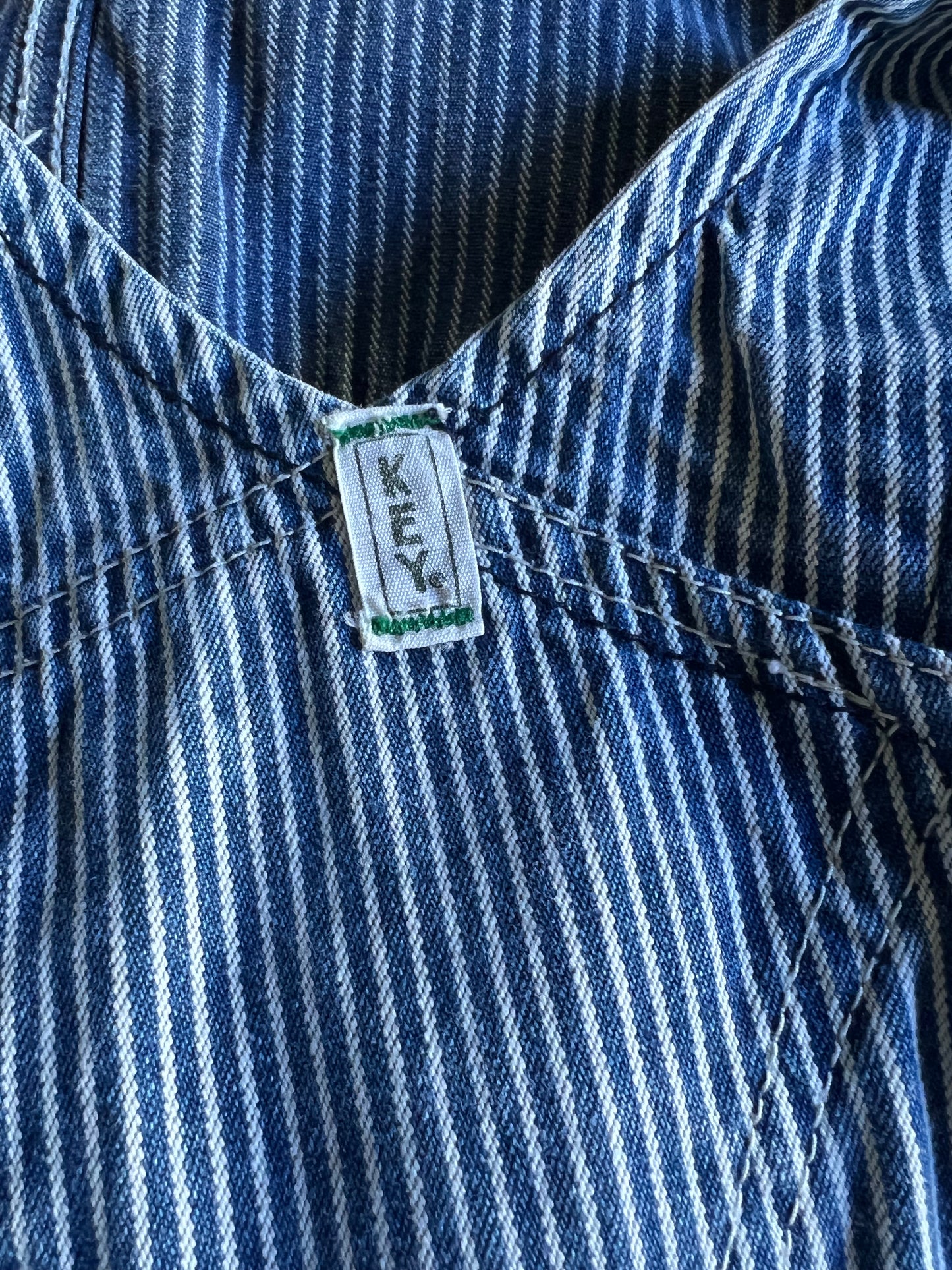 Vintage Distressed Key Imperial Engineer Striped Oversized Overalls XXL