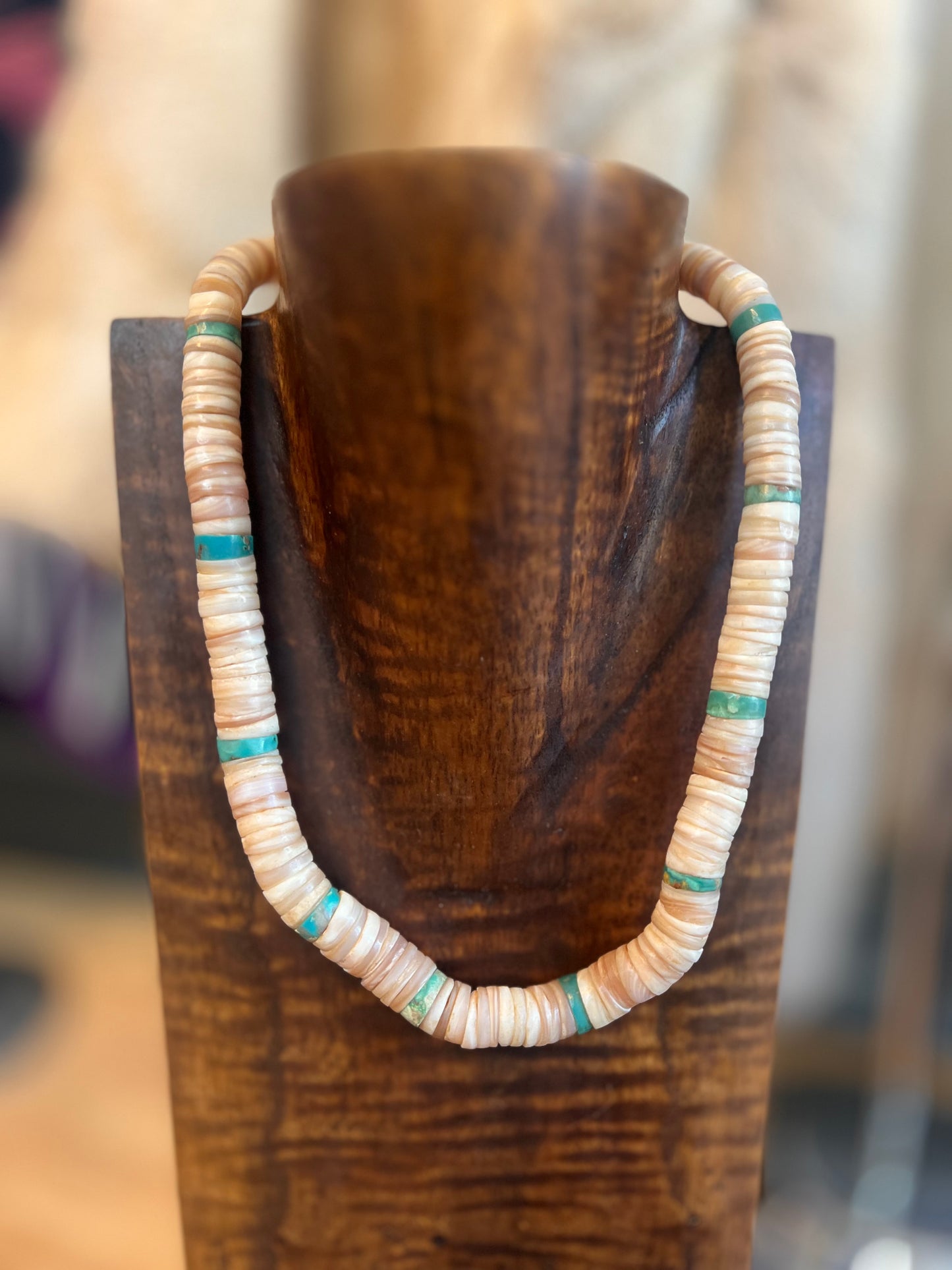 Vintage 70’s Turquoise and Heishi & Puka Shell Necklace
