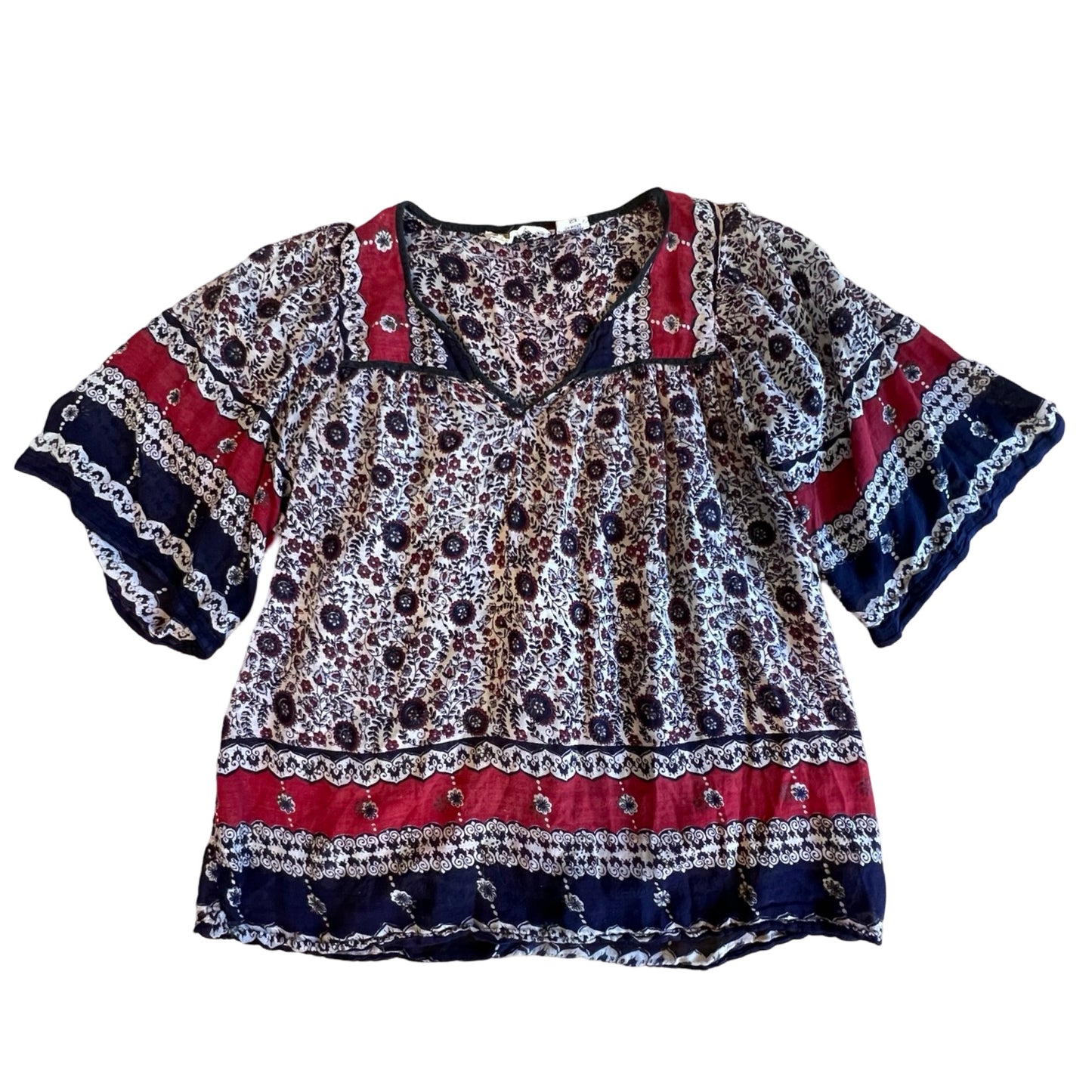 Vintage 70’s Star of India Sheer Cotton Gauze Block Print Blouse