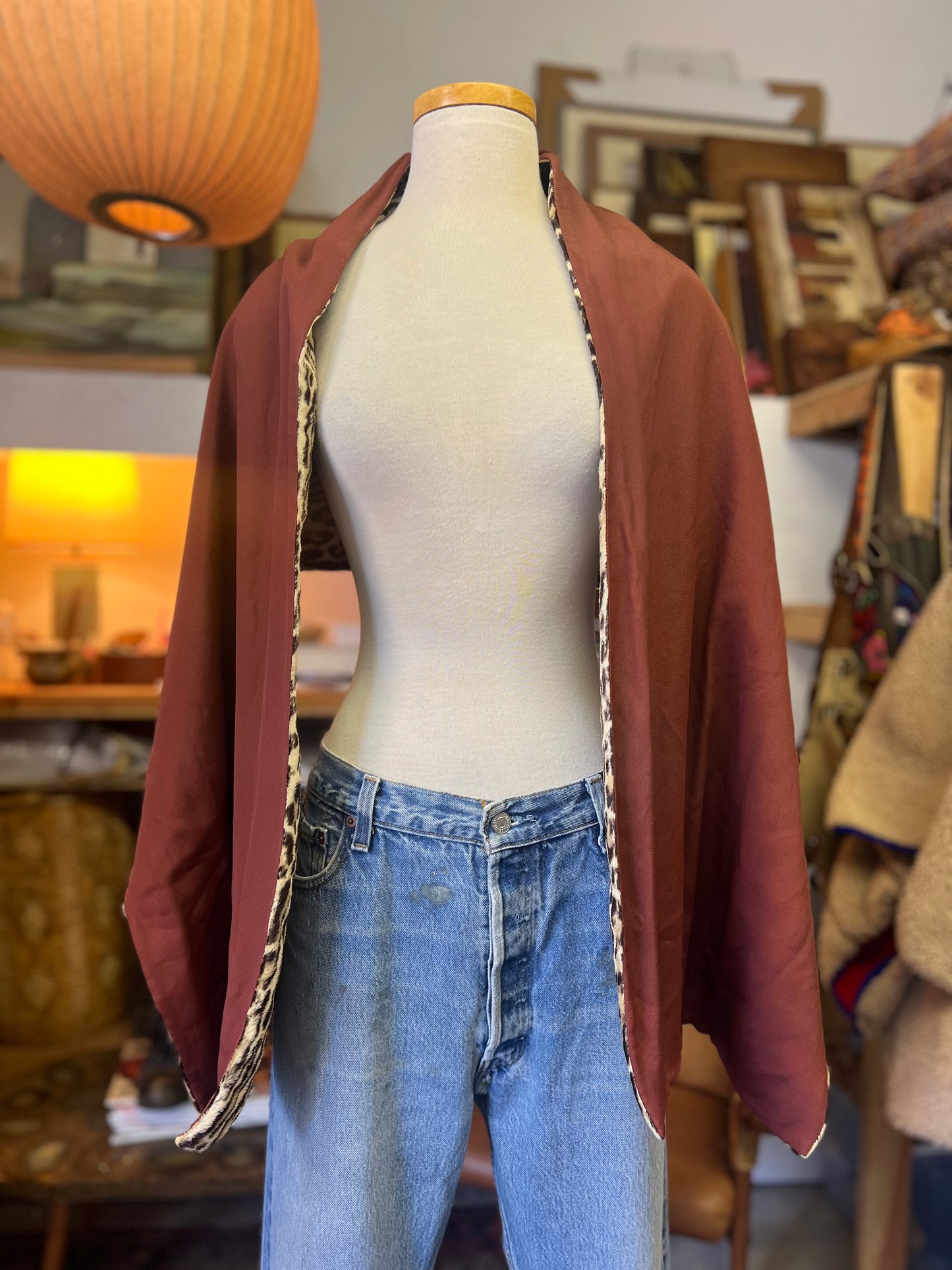 Vintage 60’s Handmade Oversized Velvet & Silk Leopard Print Scarf Shawl