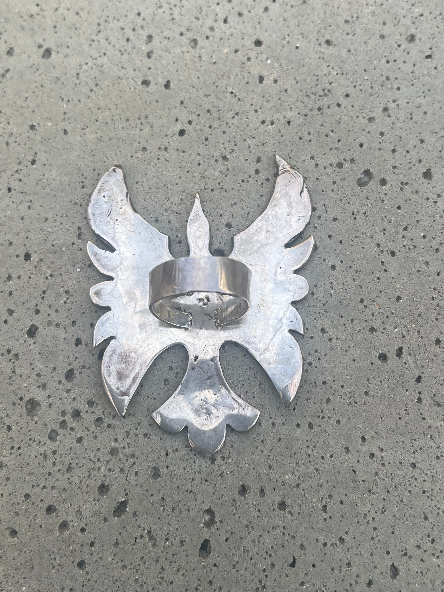 Huge Vintage Navajo Sterling Silver Turquoise & Coral Mosaic Inlay Thunderbird Ring Size 9