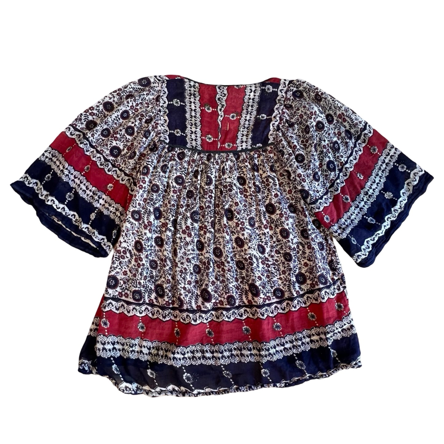 Vintage 70’s Star of India Sheer Cotton Gauze Block Print Blouse