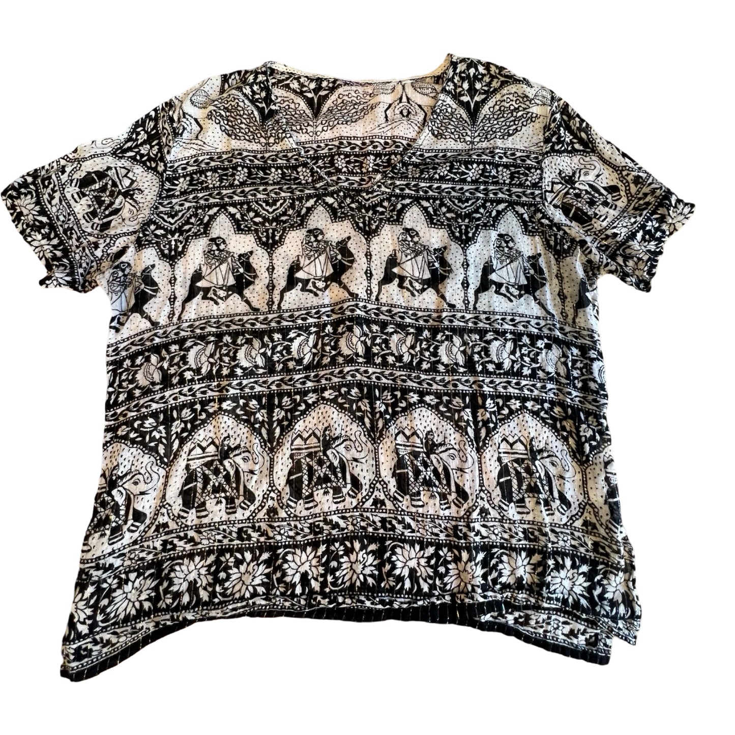 Vintage 70’s/80’s India Cotton Gauze Block Print S/S Blouse