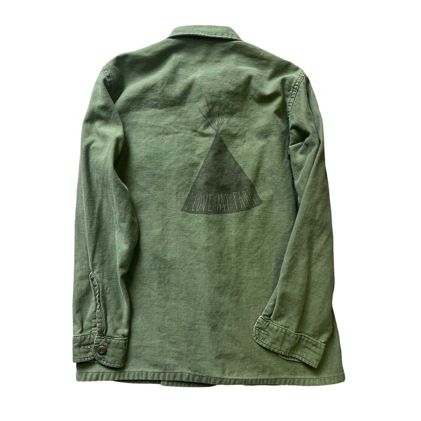 Vintage Army Jacket w/Patches and Original Beauchamping Art Sample “I Love My Family” Tribe Transfer