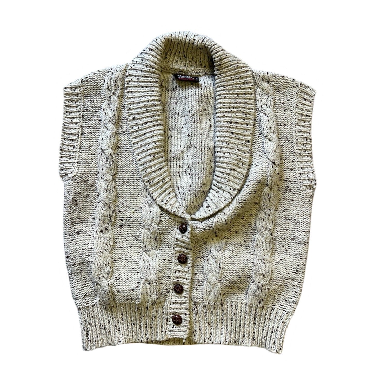 Vintage 70’s Bohemian Sweater Girl of California Cable Knit Shawl Collar Sweater Vest L