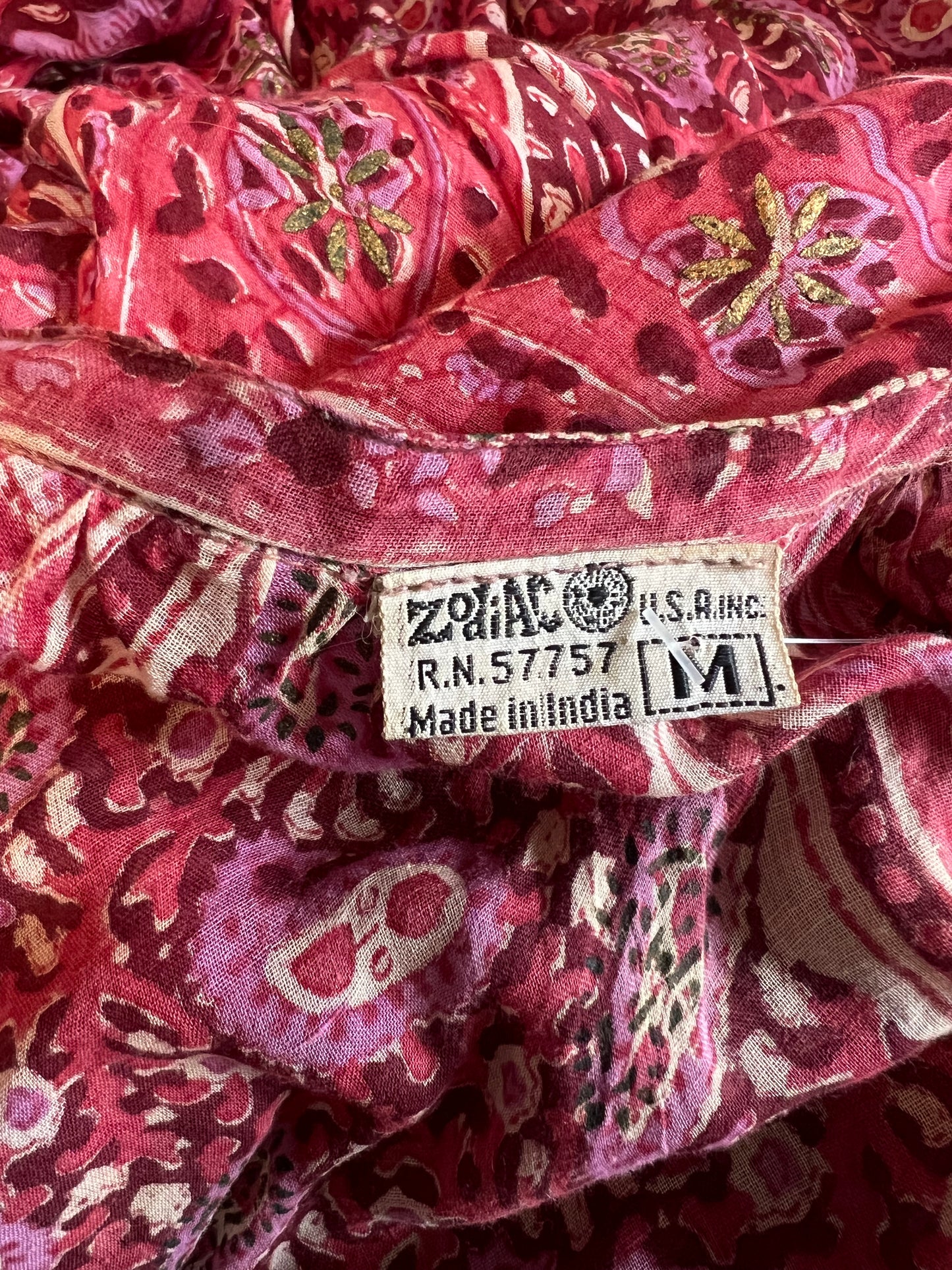 Rare Vintage Zodiac India Block Print Maxi Dress M
