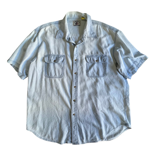 Vintage 90’s American Blue Oversized Faded Soft S/S Denim Shirt XXL