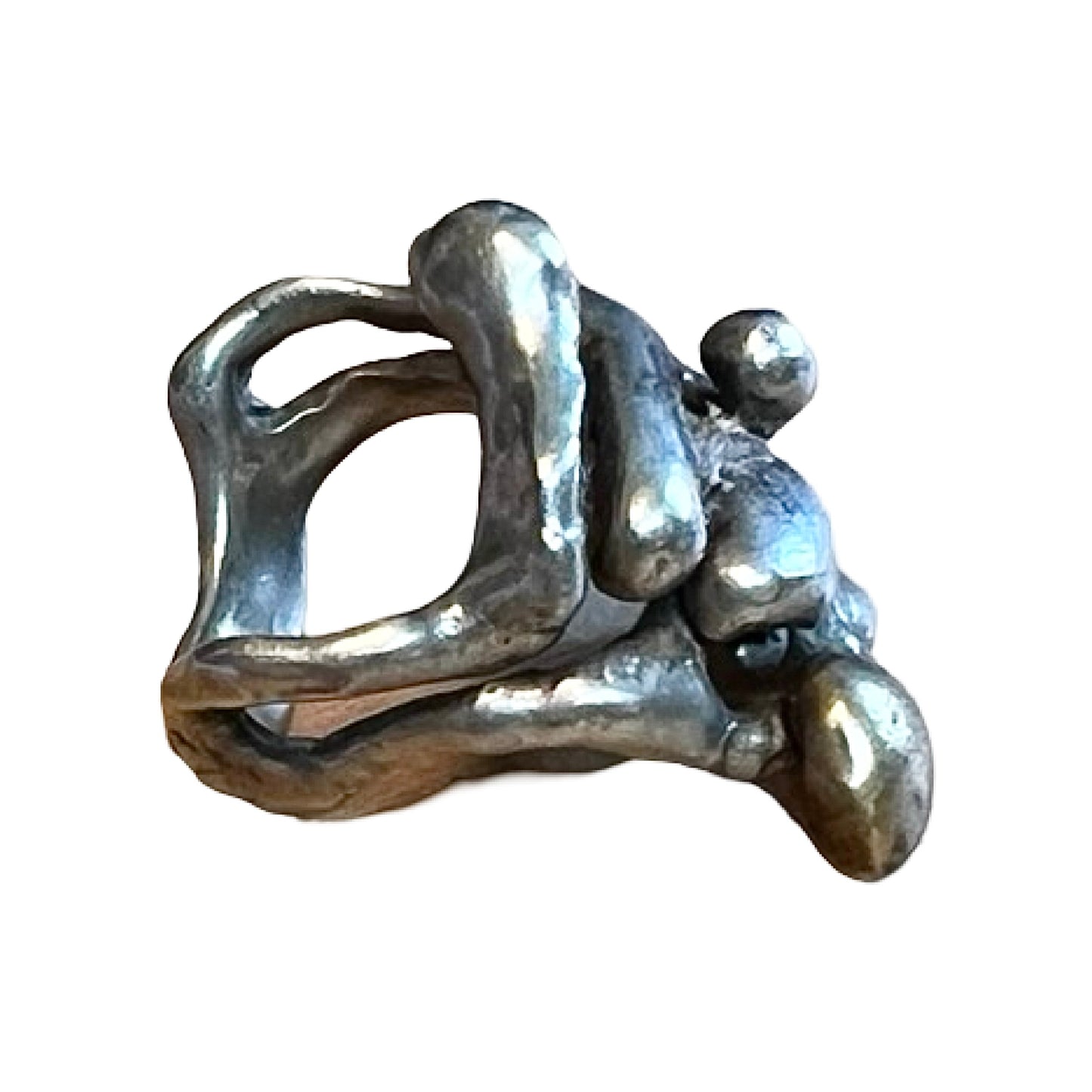 Vintage Modernist Brutalist Silver & Brass Freeform Ring 5