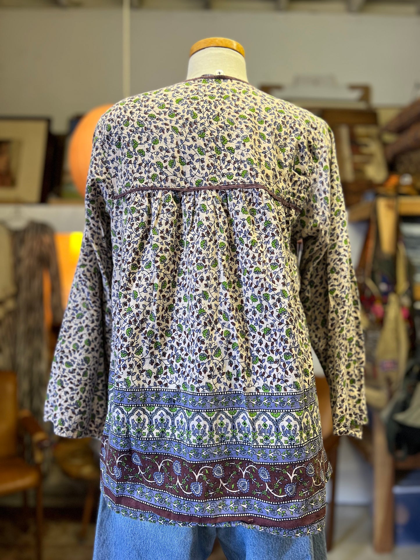Vintage 70’s India Block Print Cotton Bohemian Blouse S/M