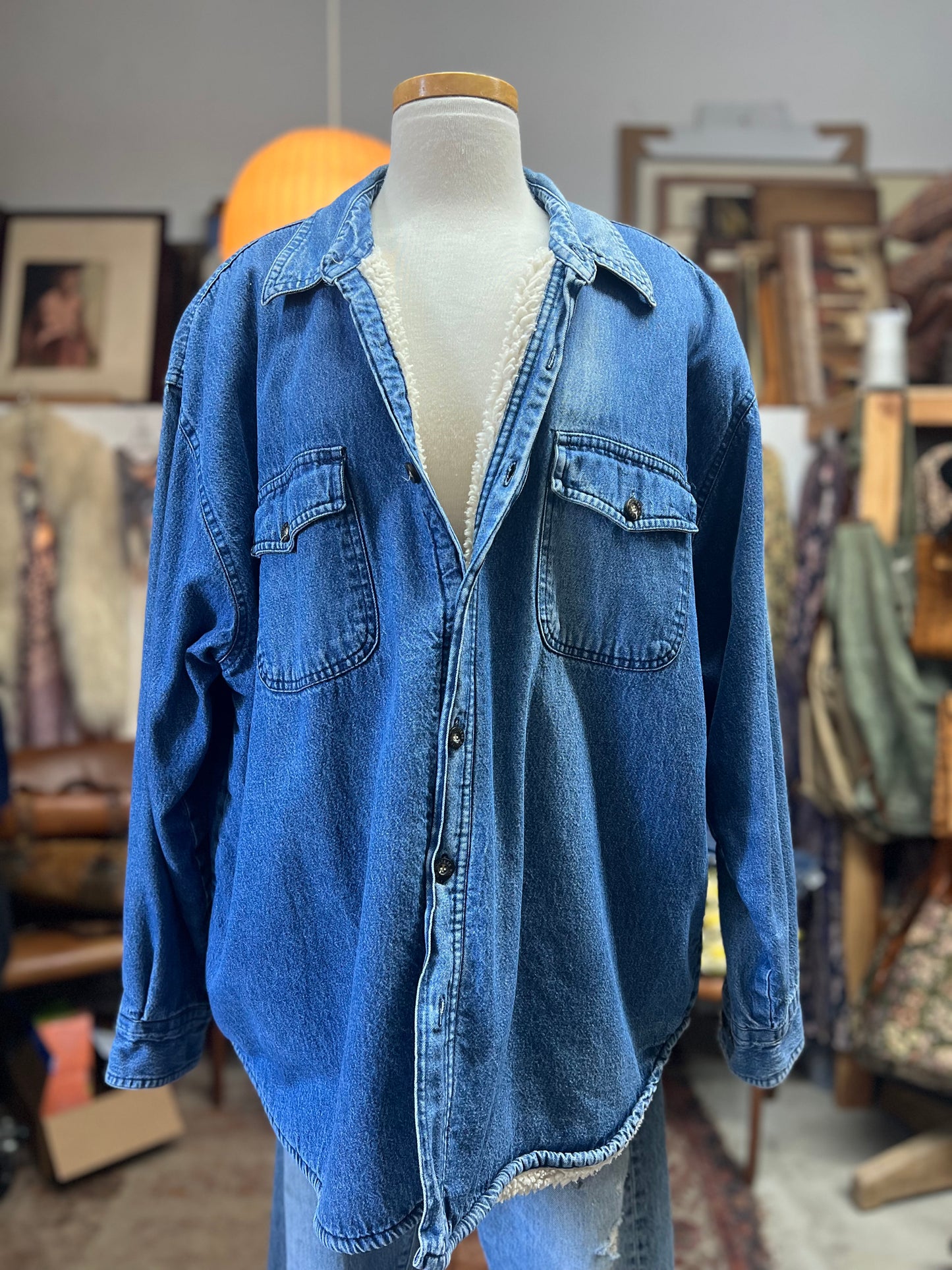 Vintage Oversized 80’s Route 66 Denim Sherpa Shirt Jacket XL/XXL