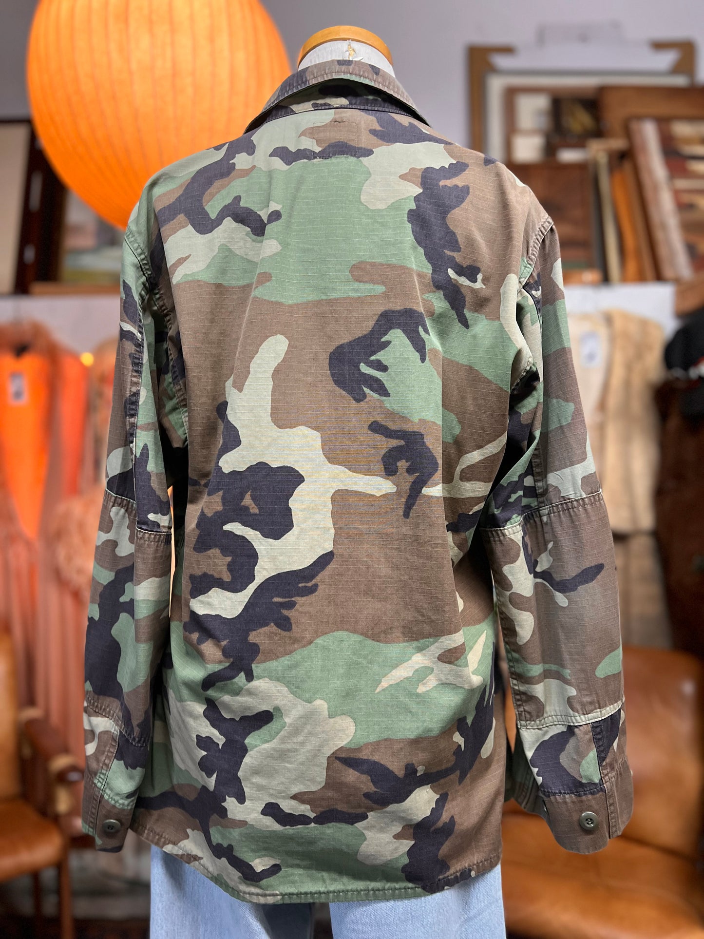 Vintage US Army Camouflage Shirt Jacket Double Elbow Great Fade