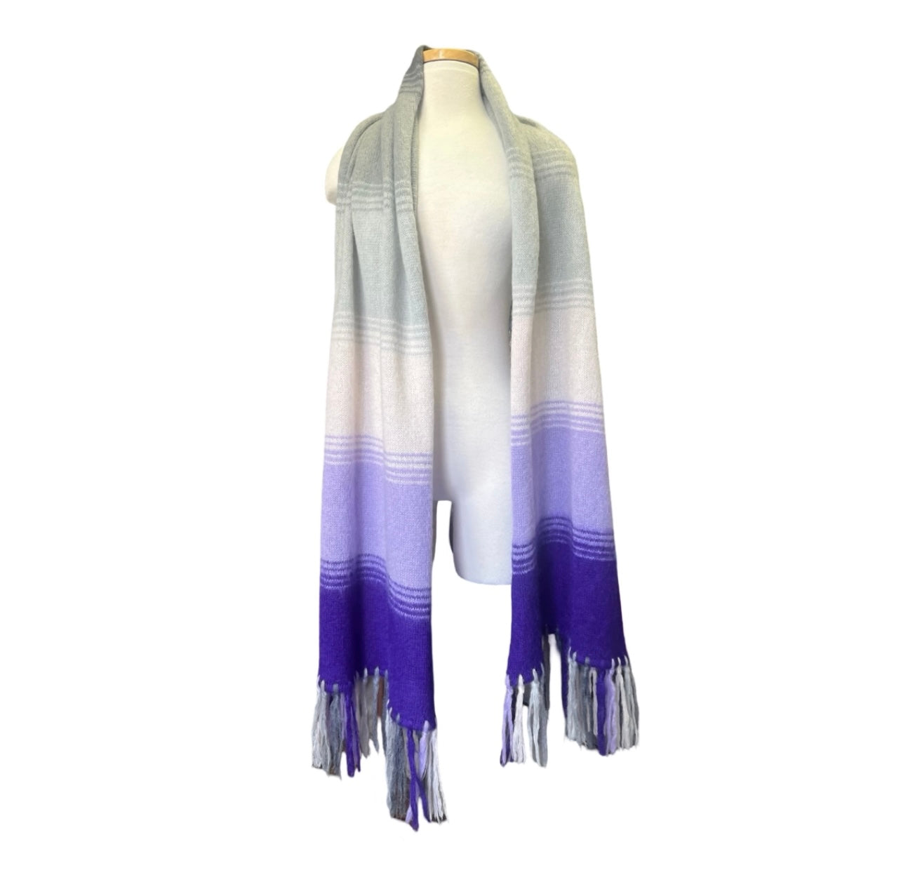Vintage Rare Emilio Pucci Oversized Mohair Ombré Stripe Fringe Trim Scarf
