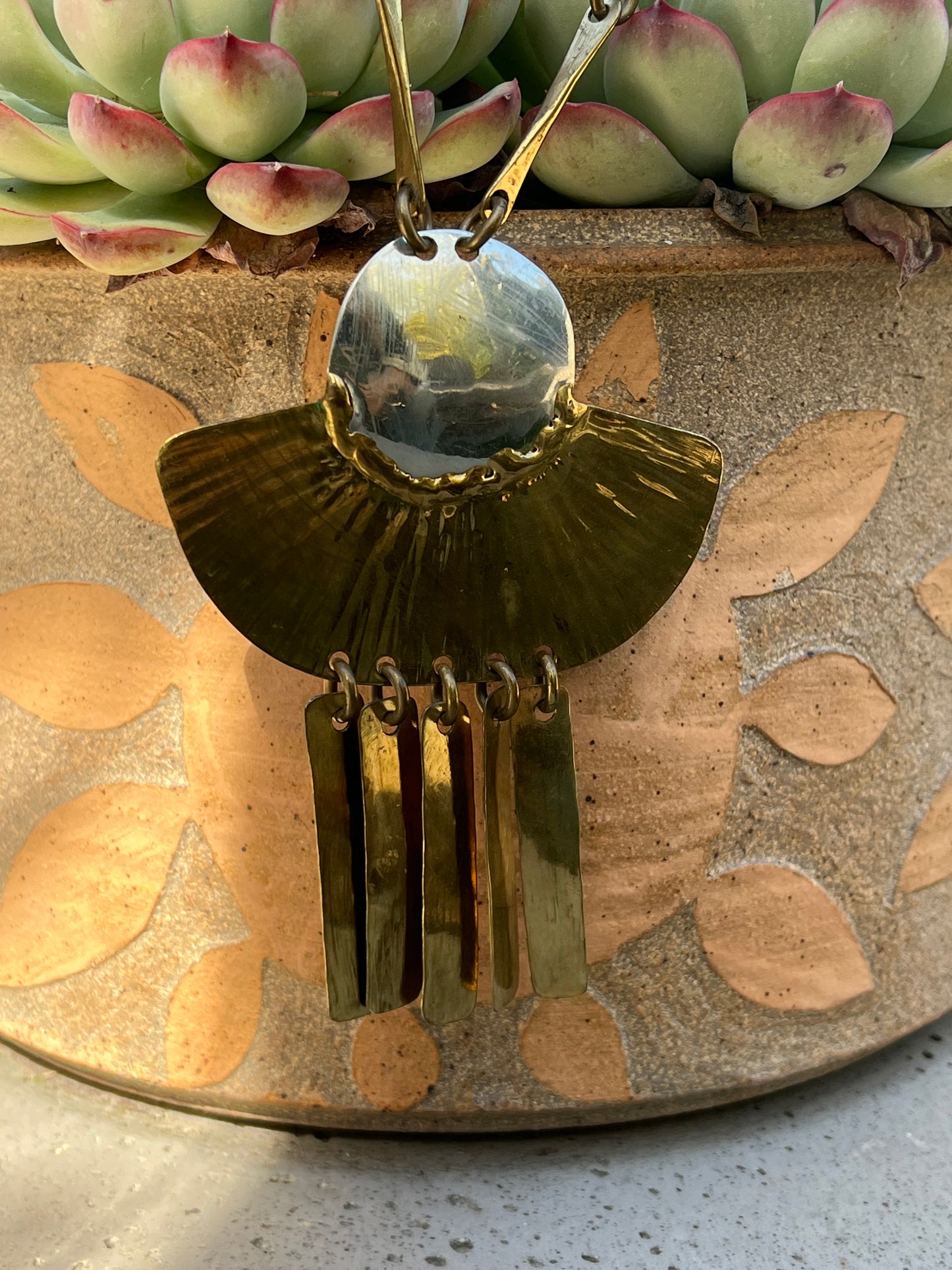 Vintage 1986 Signed Joseph Boris Modernist Brass & Silver Statement Necklace