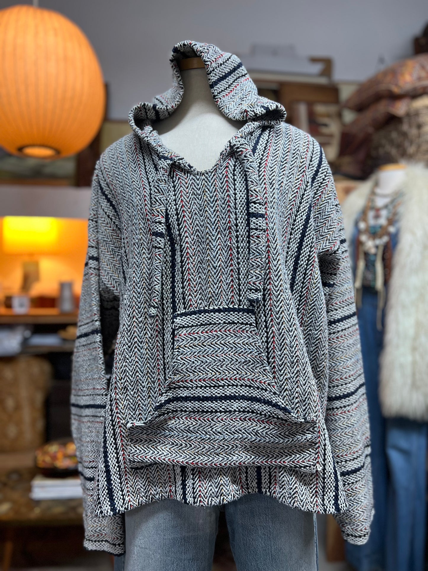 Vintage 70’s Big G Imports Striped Baja Pullover Poncho XL