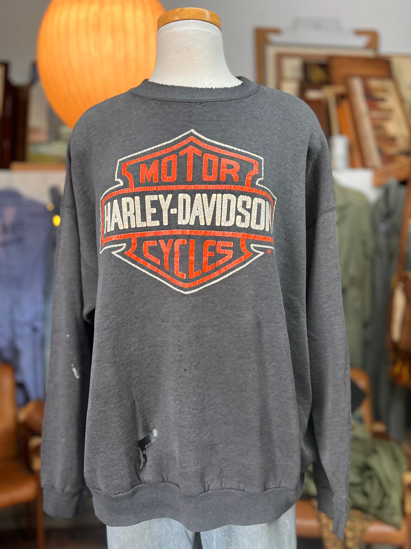 Vintage 80’s/90’s Distressed Harley Logo Sweatshirt Indiana XL