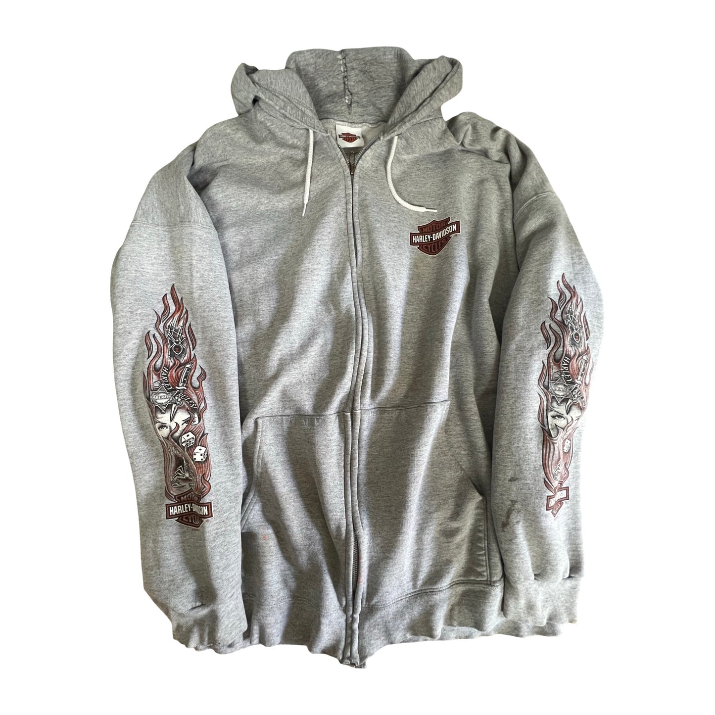 Vintage Heavily Distressed Oversized Harley Davidson Zip Hoodie 3XL