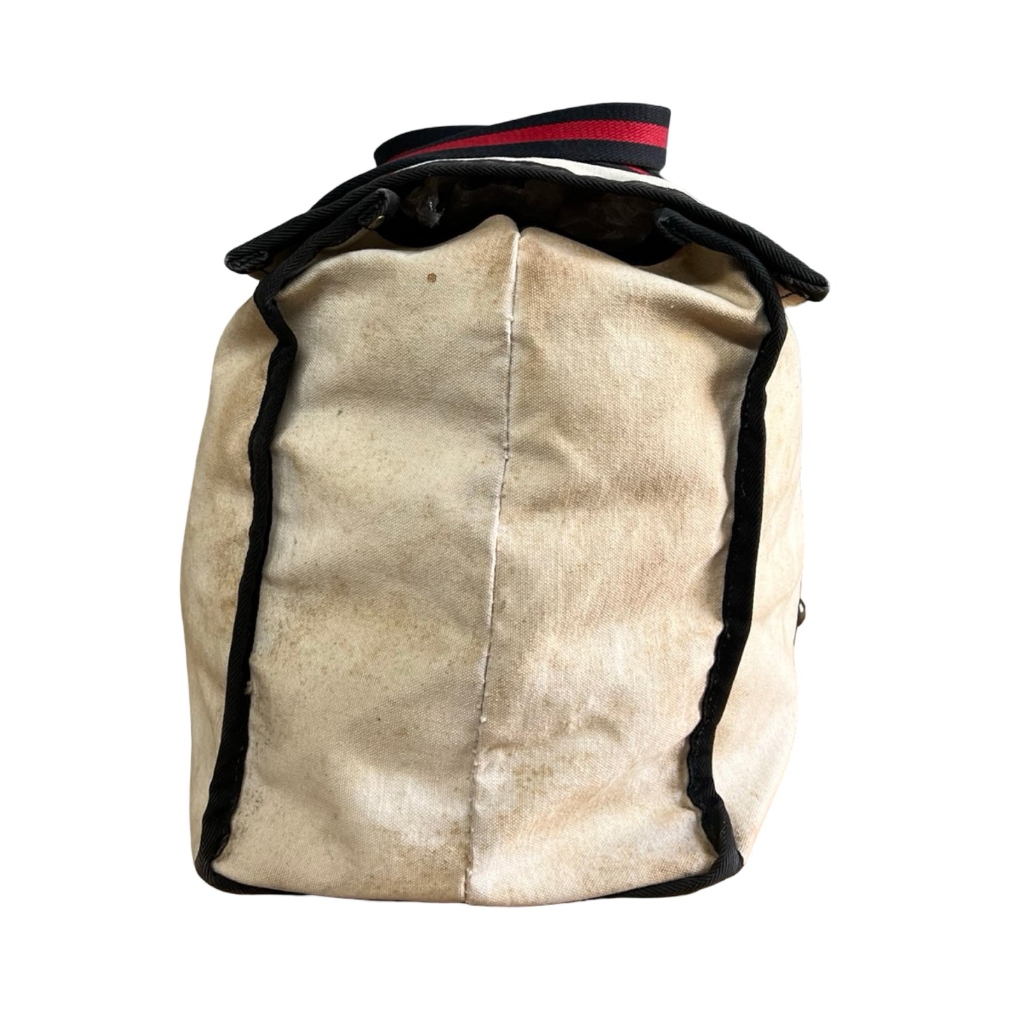 Rare Vintage 1970’s Heavy Canvas Weekender Tote w/ Brass Hardware Striped Webbing
